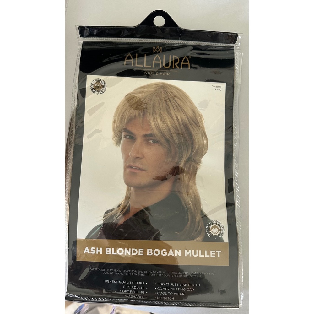 Allaura Men's Ash Blonde Bogan Mullet Wig 80s Costume Heat Safe 9324 New